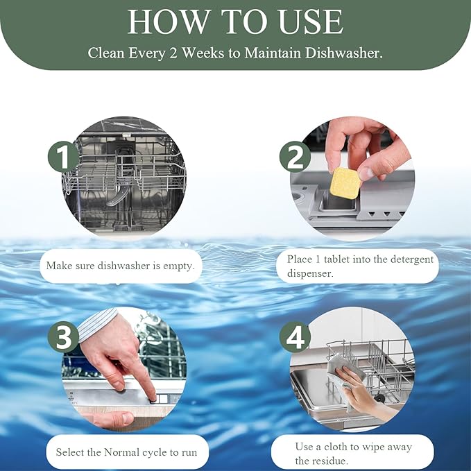 24PCS Dishwasher Cleaner and Deodorizer Tablets with Electric Pepper Grinder, Deep Cleaning Formula Tablets for Removing Limescale, Odor, Smell, Hard Water Residue(Lemon-Scented)
