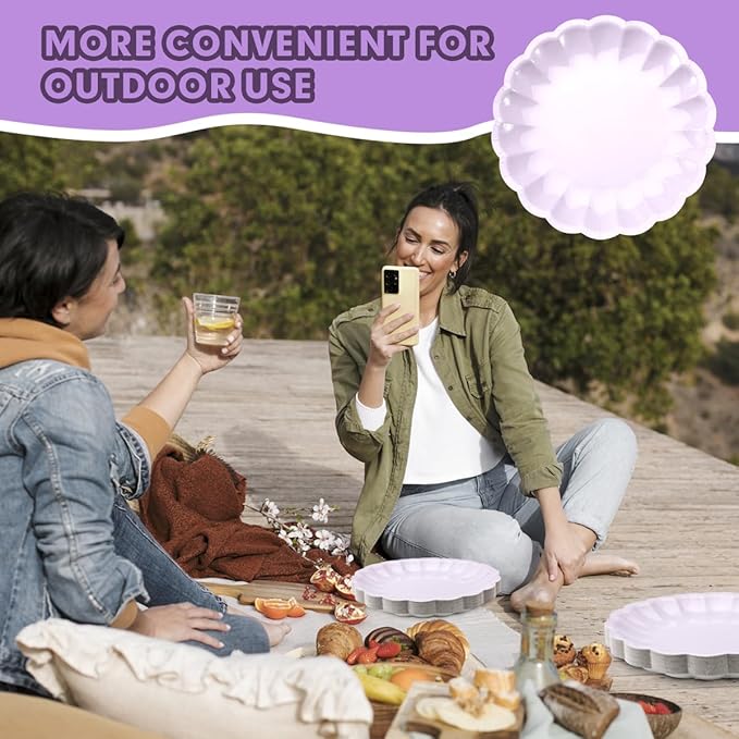 BHHQHH 50Pcs Disposable Scalloped Paper Plates 9 Inch Shell Edge Dinner Paper Plates for Wedding Baby Shower Birthday Party Bridal Party Decorations (Pink)