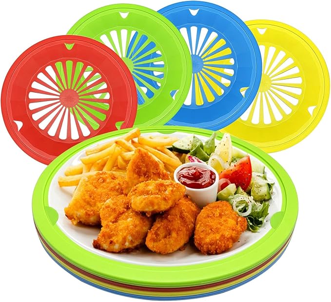 EBIGIC Paper Plate Holders 8 Packs with Snap-in Grooves 10.5 Inch Plastic Paper Plate Holders Reusable 4 Color Heavy Duty Supports for Picnic Party Dinner