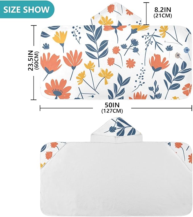 Hooded Towel for Kids Doodle Cute Flowers Beach Wrap Bath Towels 50x23.5in