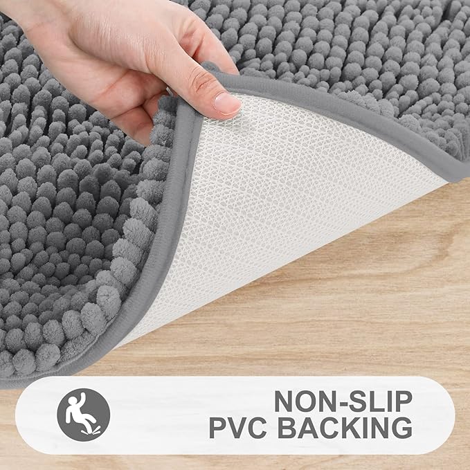 Grandaily Chenille Striped Bathroom Rugs 30x20, Extra Thick and Absorbent Bath Mats, Non-Slip Soft Plush Shaggy Shower Carpet, Machine Wash Dry, Bath Rug for Bathroom, (Medium, Dark Gray)