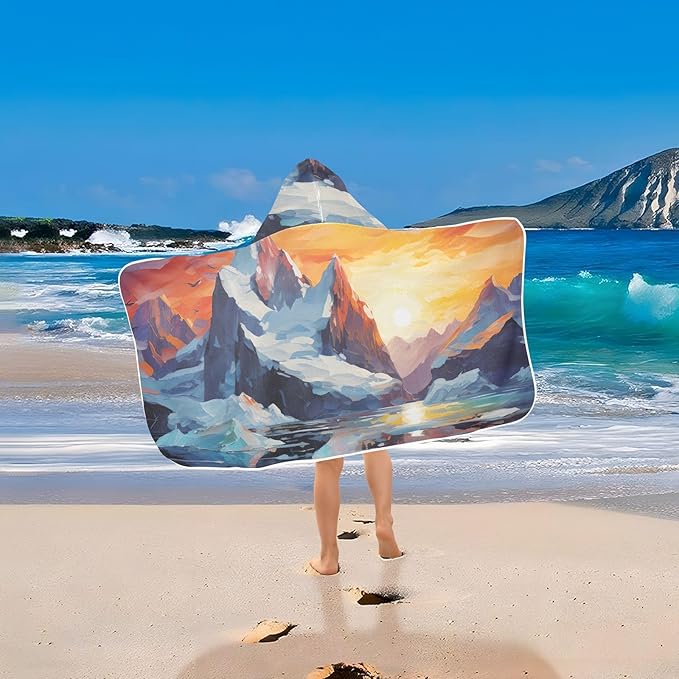 Hooded Towel for Kids Snow Mountain Sunrise Beach Wrap Bath Towels 50x23.5in