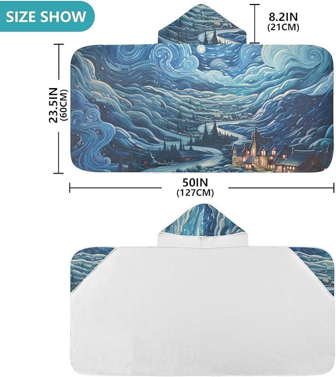 Hooded Towel for Kids Village Starry Night and Clouds Beach Wrap Bath Towels 50x23.5in