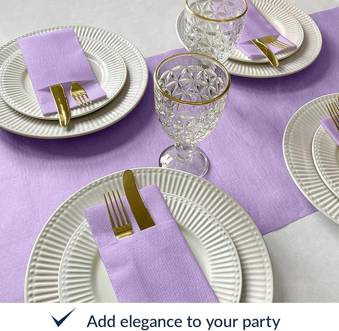 PAW - Linen Feel Napkins with Built-in Flatware Pocket, Airlaid Paper Pre-Folded Napkins for Silverware, Wedding Party, Dinner, Birthday, Gatherings, Monocolor Violet, 50 Count