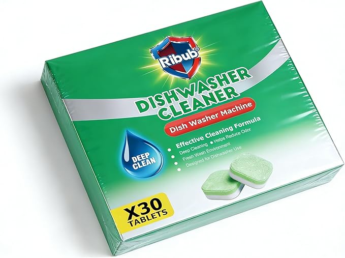 Dishwasher Cleaner Tablets, 30 Pack, Helps Reduce Limescale, Grease & Odors, Supports Hard Water Buildup, for Dishwasher Spray Arms, Filters & Drains, Tea Tree Oil