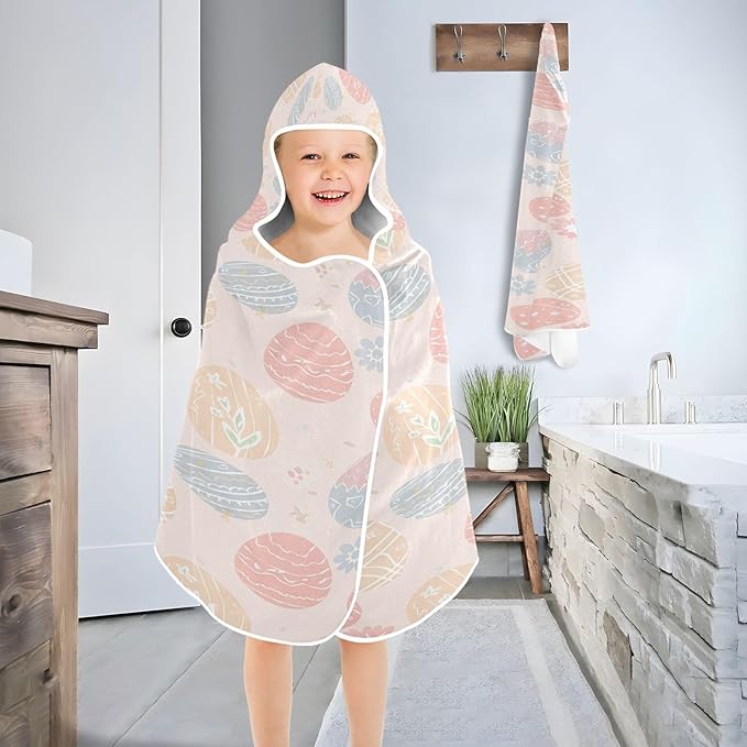 CEBUGI Colored Easter Egg Hooded Bath Towel for Kids Absorbent Soft Bath Towel Wrap with Hood 50x23.5in Pool Beach Shower Towel for Boys Girls
