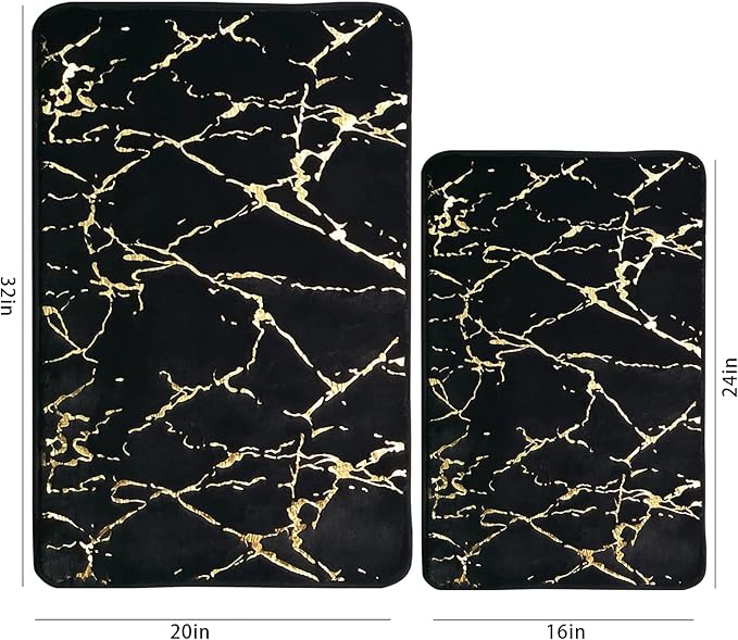 Marble Bathroom Rugs Nonslip Black Gold Bathroom Mats Ultra Soft Washable Bath Mats for Bathroom Floor Mats Carpet Water Absorbent Shower Rug Decoration for Bedroom Living Room