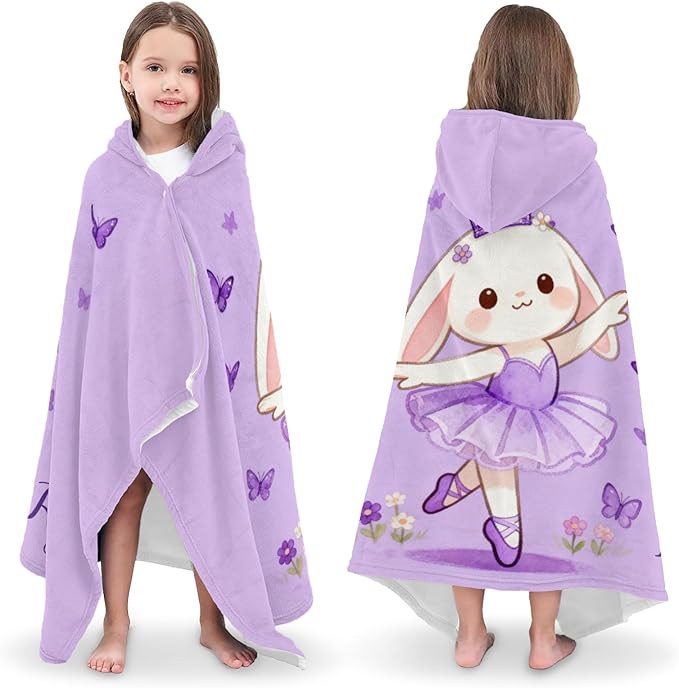 Ballet Rabbit Crown Personalized Hooded Towel Absorbent Wrap Soft Pool Beach Bath Towels Hood Poncho for 5-12 Years Kids Boys Girls