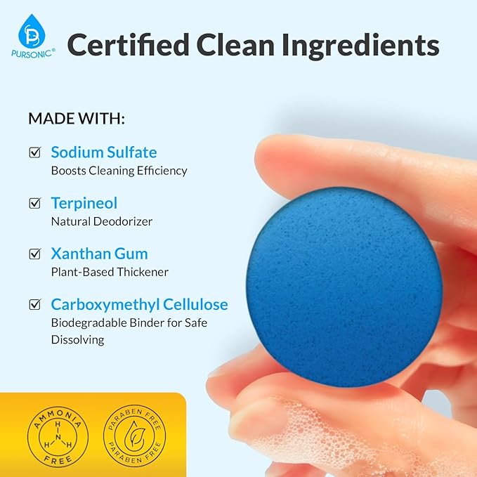 Pursonic Automatic Toilet Bowl Cleaner 48 Tablets 4 Year Supply - Blue Gel Toilet Tank Cleaners, Long-Lasting - Septic-Safe Hard Water Ring Stain Remover, Smell Eliminator Deodorizer, Fresh Scent