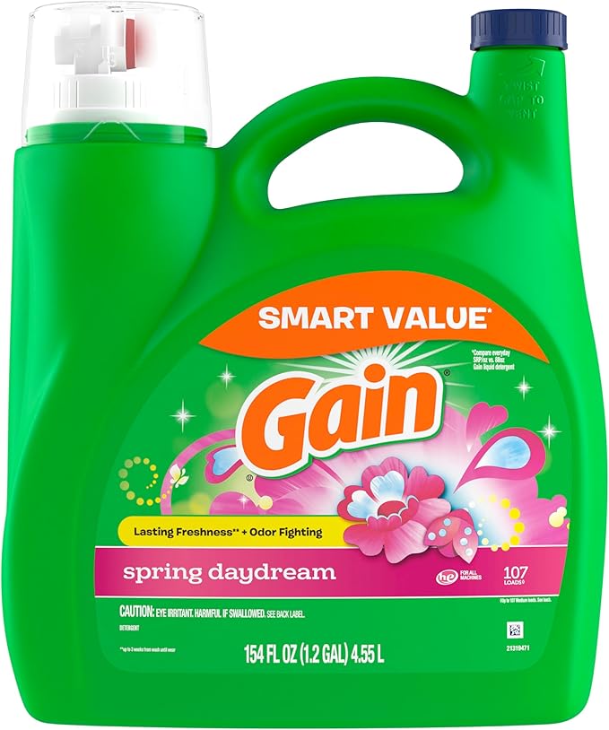 Gain Liquid Laundry Detergent, Spring Daydream Scent, 154 fl oz, 107 loads, Freshness + Odor Fighting, Laundry Detergent Liquid Soap, HE compatible