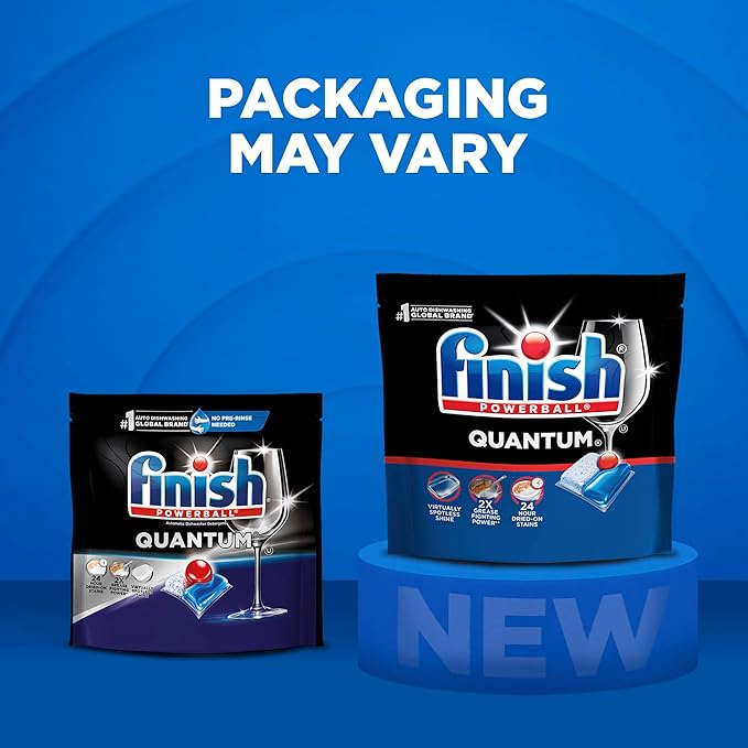 Finish Quantum Dishwasher Pods, No Pre-Rinse Dishwasher Detergent Soap Removes 24HR Dried-On Stain and Grease, Leaving a Virtually Spotless Shine, Unscented, 100 Count