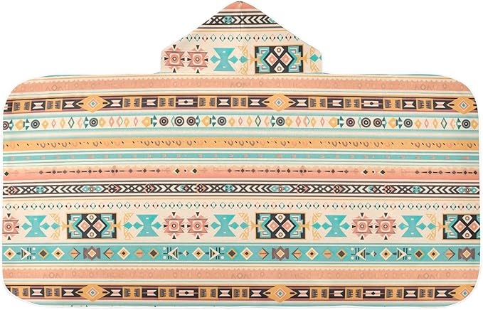 Kids Hooded Towels Ikat Ethnic Geometric Swimming Beach Towel 23.5" x 50" Bath Towel for Boys Girls 21215687