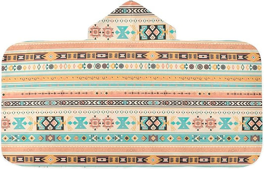 Kids Hooded Towels Ikat Ethnic Geometric Swimming Beach Towel 23.5" x 50" Bath Towel for Boys Girls 21215687