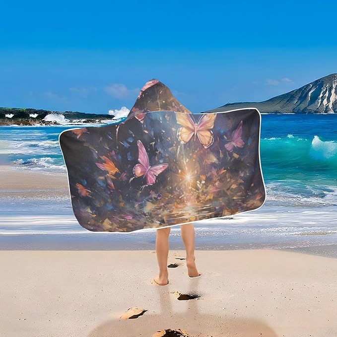 Hooded Towel for Kids Fantasy Butterflies Beach Wrap Bath Towels 50x23.5in