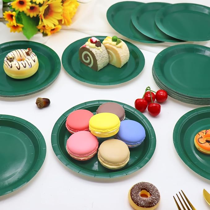 Green Paper Plates Bulk-Cake Plates Disposable Heavy Duty Dessert Plates 7 inch Paper Plates Green Disposable Plates for Appetizer Cake(50 count), Green7-50 pack
