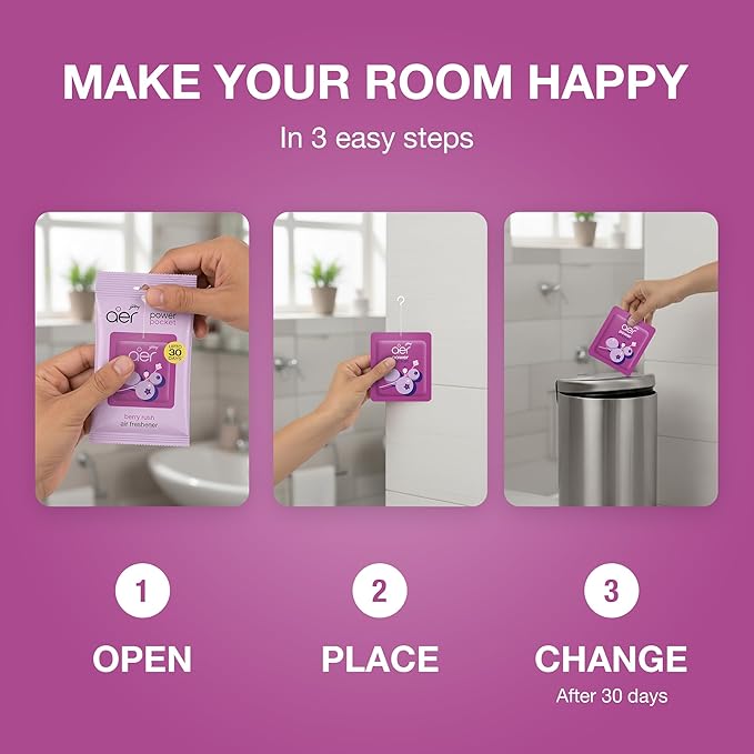 Godrej Aer Power Pocket Floral Delight Bathroom Fragrance 10 g, 6-Pack, Orange