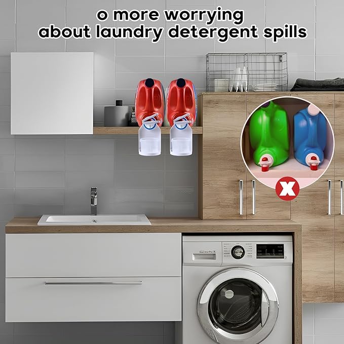 KMOUANTS 2 Pack Laundry Detergent Dispenser Cup Holder, Nozzle button upgrade，Easily No More runny or Messy Laundry Detergent, Laundry Cup Holder and drip Tray Room Organization and Storage