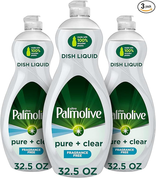 Palmolive Ultra Dishwashing Liquid Dish Soap, Pure + Clear Fragrance Free - 32.5 Fluid Ounce (Packaging may vary) (Pack of 3)