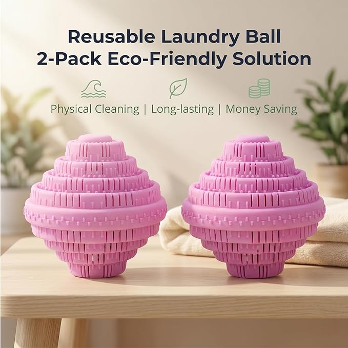 Eco-Friendly Laundry Balls, Premium Washing Ball, Add Double The Ceramic Balls Again, 2000 Times Super Laundry Balls, All Natural No-Chemical Detergent(Large,Pink)