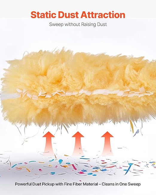 VEVOR Duster Refills, Heavy Duty Dusters for Cleaning, 3 ft Extendable Handle with 10 Refills, Reusable Non-Woven Fabric 360° Cleaning Kit for Dusting Furniture, Blinds, Ceiling Fans, Walls, Corners