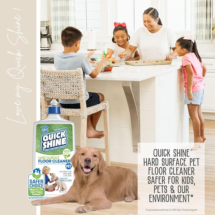 Quick Shine Hard Surface Pet Floor Cleaner 27 oz | Ready to Use, Removes Dirt, Streak Free, No Rinse | Hardwood, Laminate, Luxury Vinyl Plank LVT, & Tile | Safer for Kids, Pets & Our Environment