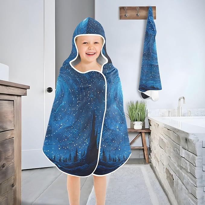 Hooded Towel for Kids Dark Blue Starry Sky Beach Wrap Bath Towels 50x23.5in