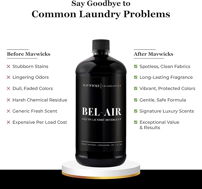 Mavwicks - Laundry Liquid Detergent (Bel Air) - 32 Oz Laundry Perfume Bottle for Men & Women, Stain & Odor Remover, Deep Clean, Long-Lasting Fragrance and Freshness for All Fabrics