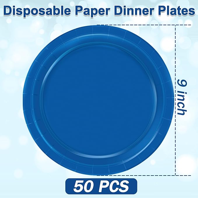 QZYL 50 PCS Disposable Plates, 9 Inches Dark Blue Heavy Duty Round Set for Daily Use, Picnic, Anniversary, Birthday, Passover Party Supplies