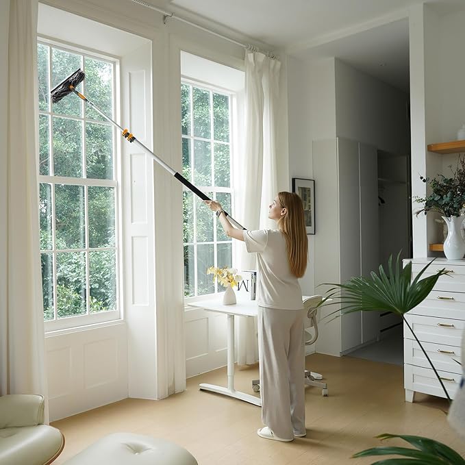 20FT Reach Window Squeegee with 5-13 FT Extension Poles, Extra-Large 14" Window Squeegee Window Cleaning Kit with Telescopic Pole,Window Cleaner Tool with Adjustable Head, for High Window, Glass, RV