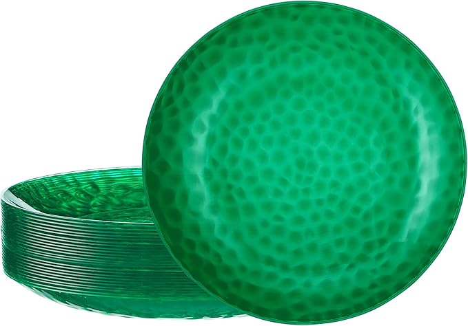 PLASTICPRO 30 Pack Hammered Plastic Plates Heavyweight Disposable Plastic Plates Elegant Green Platsic Party Dishes (Hammered green Christmass, 10'' INCH PLATES)