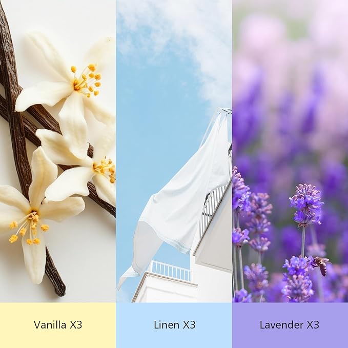 Plug in Air Freshener Kit with Warmer, 9 Refill Oils + 1 Diffuser in Lavender, Linen, Vanilla – Air Freshener for Home, 5.94 Fl Oz, Compatible with Air Wick & Glade, Not Include Glade Plus