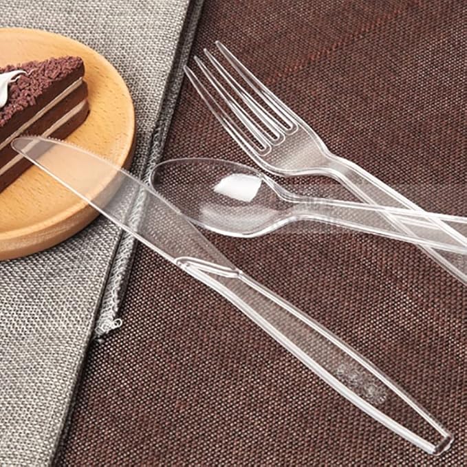 MOACOCK 500 Count Extra Heavy Duty Plastic Silverware, 200 Forks, 200 Spoons, 100 Knives, Disposable Plastic Cutlery Set for Parties, Picnics, Big Event, Daily Use