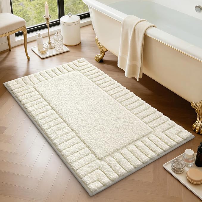 LUMI Bathroom Rugs Non Slip with Rubber Backing, Extra Soft Plush Microfiber Bath Rug Absorbent, Machine Washable Bath Mat Quick Dry for Tub, Shower, Ivory White, 24"x36"
