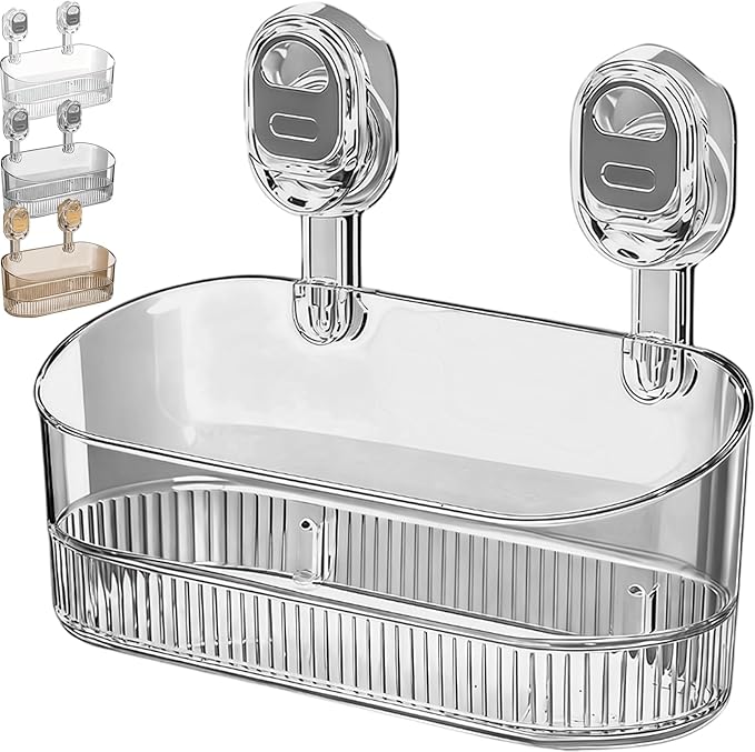 No-Drill Bathroom Suction Storage Box – Large Capacity & Strong Load-Bearing, No Drill Bathroom Shelves Storage with Drain Holes (1, Gray)