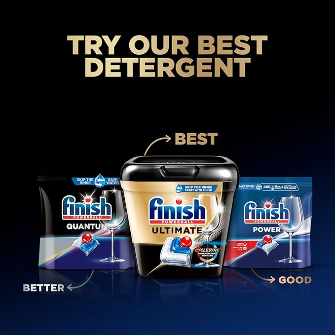 Finish Ultimate Dishwasher Pods, No Pre-Rinse Dishwasher Detergent Soap Removes Burnt-On Stain, with CycleSync Technology, Degreasing & Scrubbing Power, 17 Count