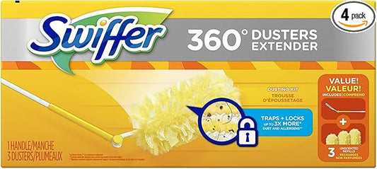 Swiffer 360 Degree Dusters Extender Handle Cleaner 2 Piece Starter Kit (Pack of 4)