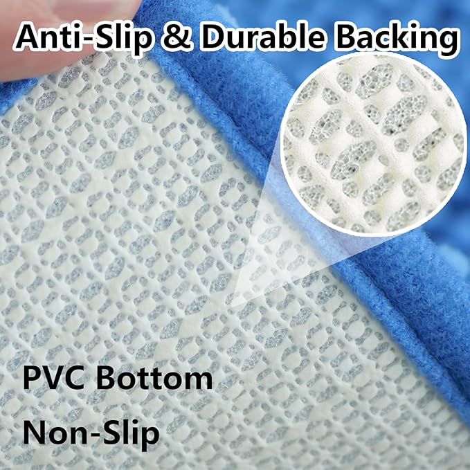 BOANKODU Bathroom Rug Set, 2 Piece U Shape Bath Mat - Absorbent Chenille, Non-Slip, Machine Washable - 32x20 + 20x20 Inch (Snow Cyan)