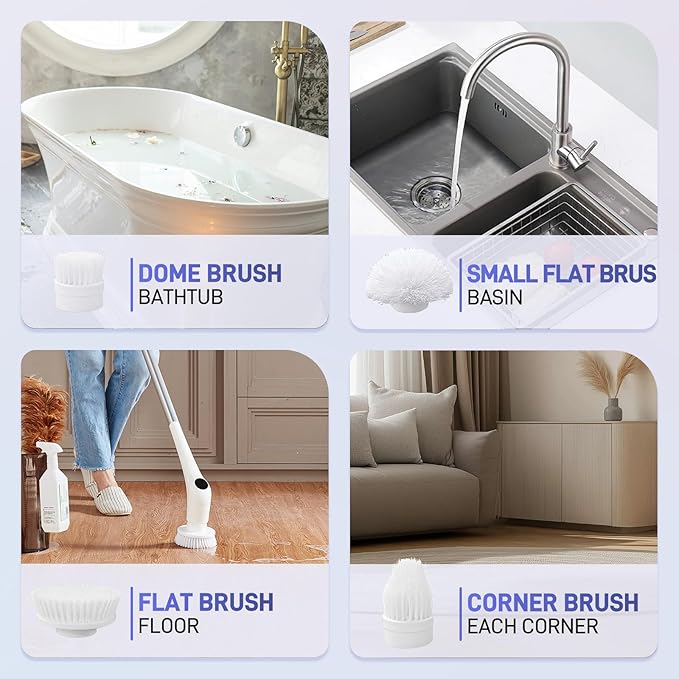 FUNCCUBE Electric Spin Scrubber - Bathtub Shower Scrubber,Bathroom Cleaning Brush Floor Brushes with Long Handle,Power Cordless Automatic Handheld Mop Cleaner for Bath Tub Kitchen Tile Grout Hardwood