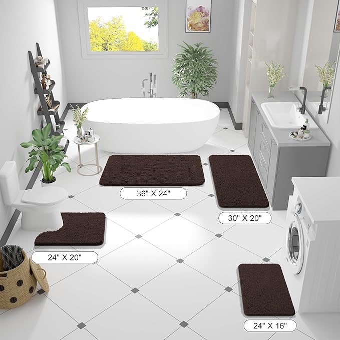 OLANLY Large Bathroom Rugs 70x46, Extra Soft Absorbent Chenille Bath Rugs, Rubber Backing Quick Dry, Machine Washable Bath Mats for Bathroom Floor, Tub and Shower, Home Decor Accessories, Brown