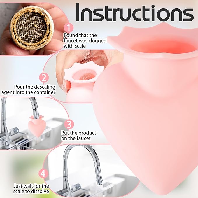 SiliFine 1 Pcs Tap Descaling Gadget for Limescale Removal Pink Heart Style Faucet Descaling Device, 1.18in