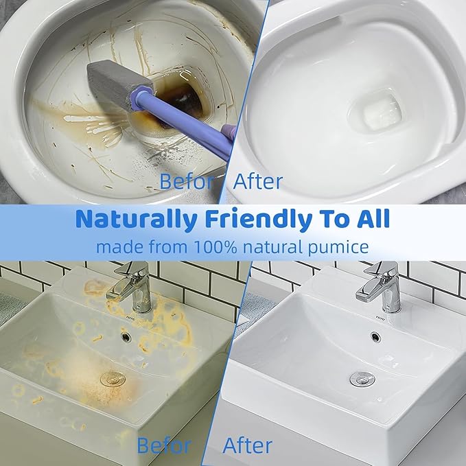 Pumice Stone Toilet Bowl Cleaner with 11.8 Inch Handle, Multi-Surface Cleaning Tool for Bathroom, Pool, Grill (8 Pack)