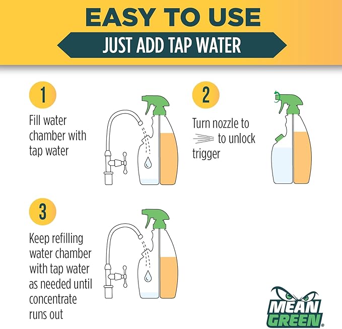 Mean Green Refillable Ultra Powered Bathroom Cleaner Concentrate, Tropical Breeze, 14.3 fl oz – Plant & Mineral Based, Removes 100% of Soap Scum, Refillable Bottle Makes 4X Refills