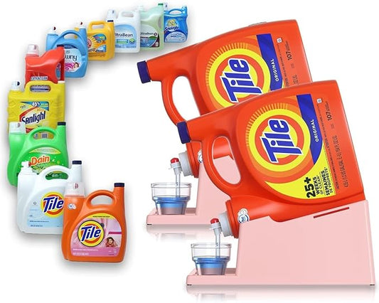 TidyFriend 2 Pack Liquid Laundry Detergent Holder Stand with Drip Tray & Rubber-Grip Feet, Stand for Laundry Room Organization and Storage, Fabric Softener Dispenser with Cup Holder (Rose)