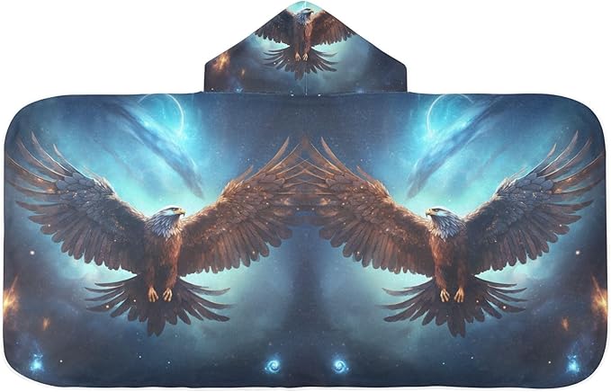 Hooded Towel for Kids Flying Eagle in Space Pattern Beach Wrap Bath Towels 50x23.5in