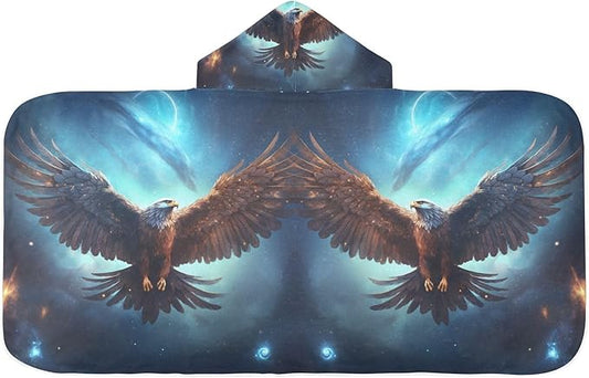 Hooded Towel for Kids Flying Eagle in Space Pattern Beach Wrap Bath Towels 50x23.5in