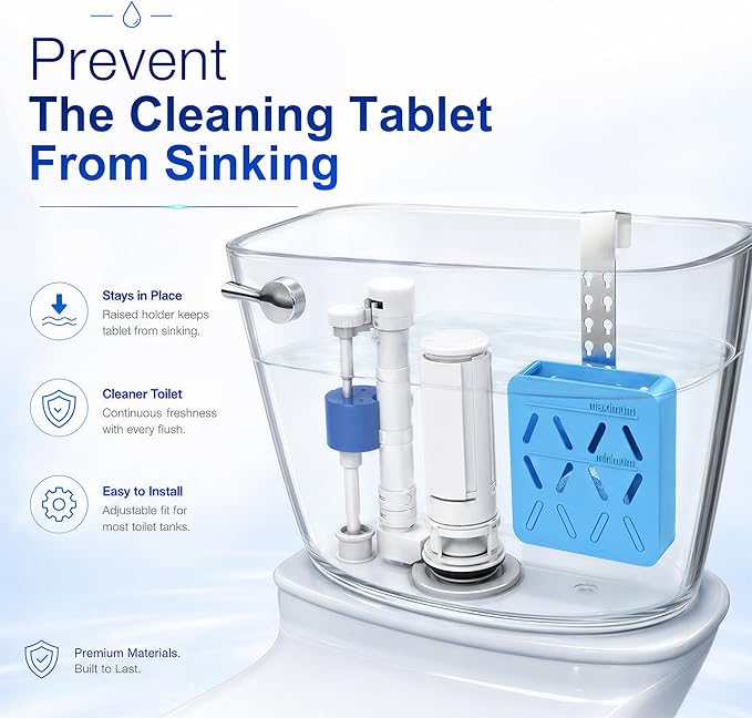 Toilet Tank Tablet Holder, Adjustable Silicone Toilet Tablet Holder for Inside Tank, Toilet Bowl Cleaner Holder, Toilet Tank Cleaner Caddy Basket, Helps Reduce Residue Buildup & Flapper Jams - Blue