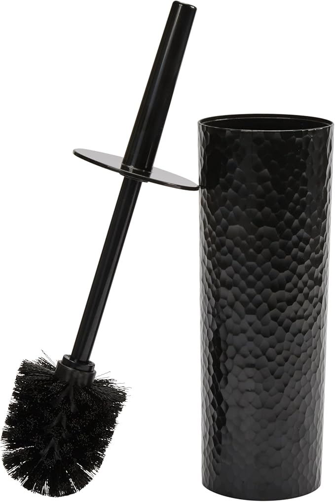 Bath Bliss Toilet Brush | Hammered Textured Design | 360 Degree Bristle Brush | Bathroom Cleaning | Contemporary Design | Black