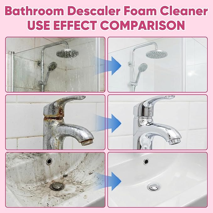 Bathroom Descaler Foam Cleaner, 10 Fl Oz Powerful Pink Bathroom Cleaner Spray,Bathrooms Descaler Foam Cleaners, Stubborn Stains Cleaner for Sink Tub Floor Tile (1set/300ml)