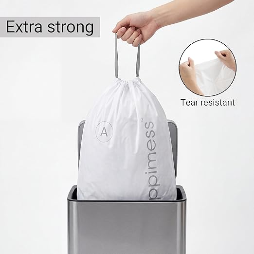 happimess 8 Gallon (30L) Drawstring Trash Bags, Unscented, White, Heavy Duty LDPE Liners for Kitchen and Household, Custom Fit 40 Count (2 Packs of 20 Liners) HPM3000A-W-2SET