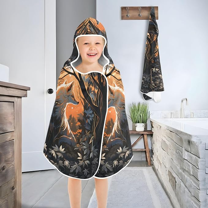 Hooded Towel for Kids Dreamy Fox in The Forest Beach Wrap Bath Towels 50x23.5in